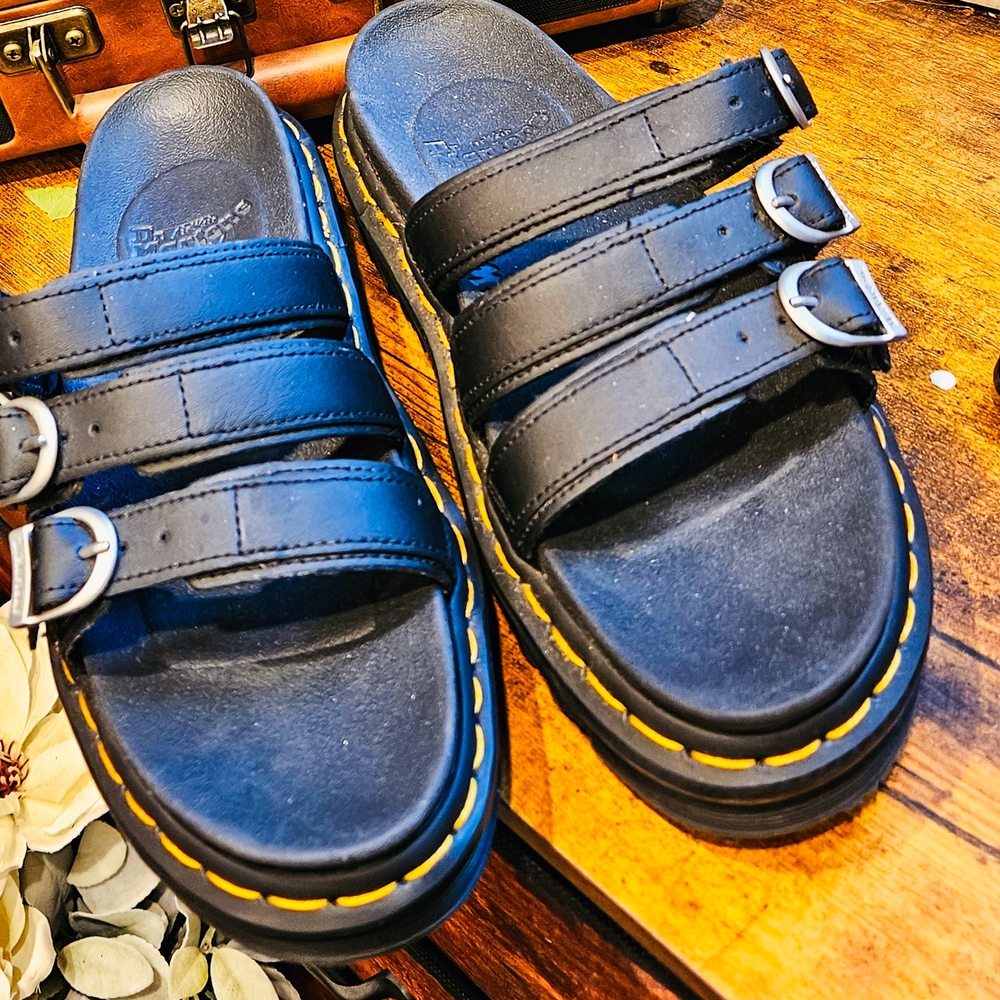 Dr. Martens Black Leather Buckle Sandals